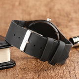 Black Natural Wooden Watch + Leather Bracelet Free